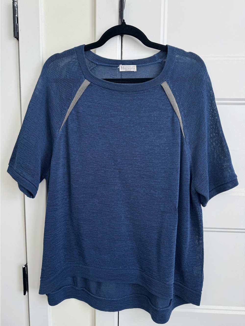 Brunello Cucinelli Short Sleeve Knit Women’s Top w/ Contrast Italian Monili Trim